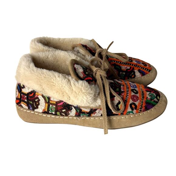 Anthropologie Upcycled Patchwork Slipper Booties Moccasins Womens L 9 10 Comfort - Picture 2 of 8